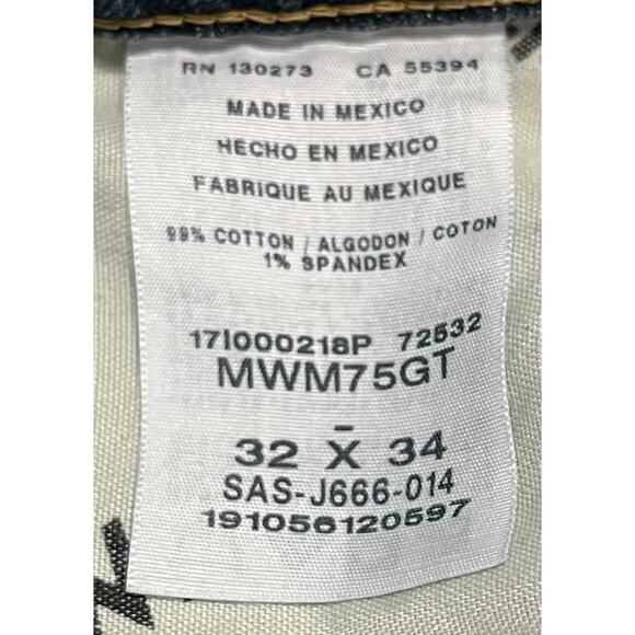 WRANGLER STRAIGHT LEG HI-RISE BLUE JEANS, MENS, 32/34 SLIM-DISTRESSED DENIM BLUE - Picture 10 of 11